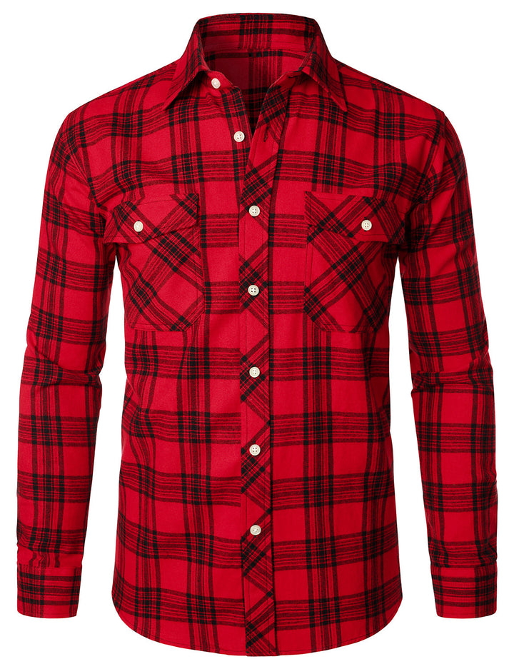 Chemise à carreaux à double poche boutonnée à carreaux pour hommes à manches longues automne hiver