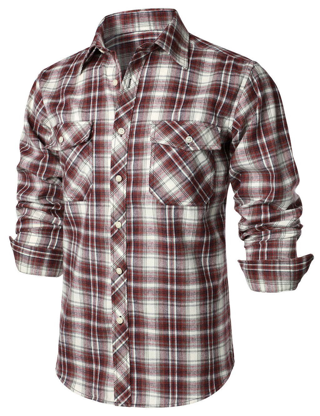 Chemise décontractée à carreaux en flanelle à double poche pour hommes