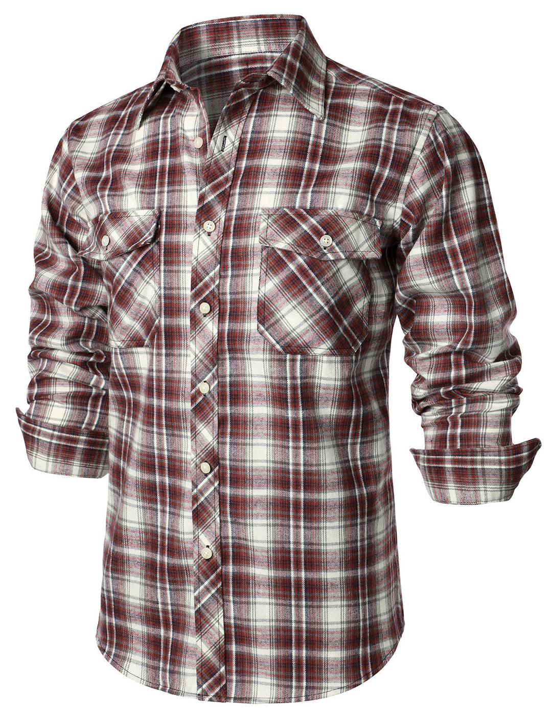 Chemise décontractée à carreaux en flanelle à double poche pour hommes