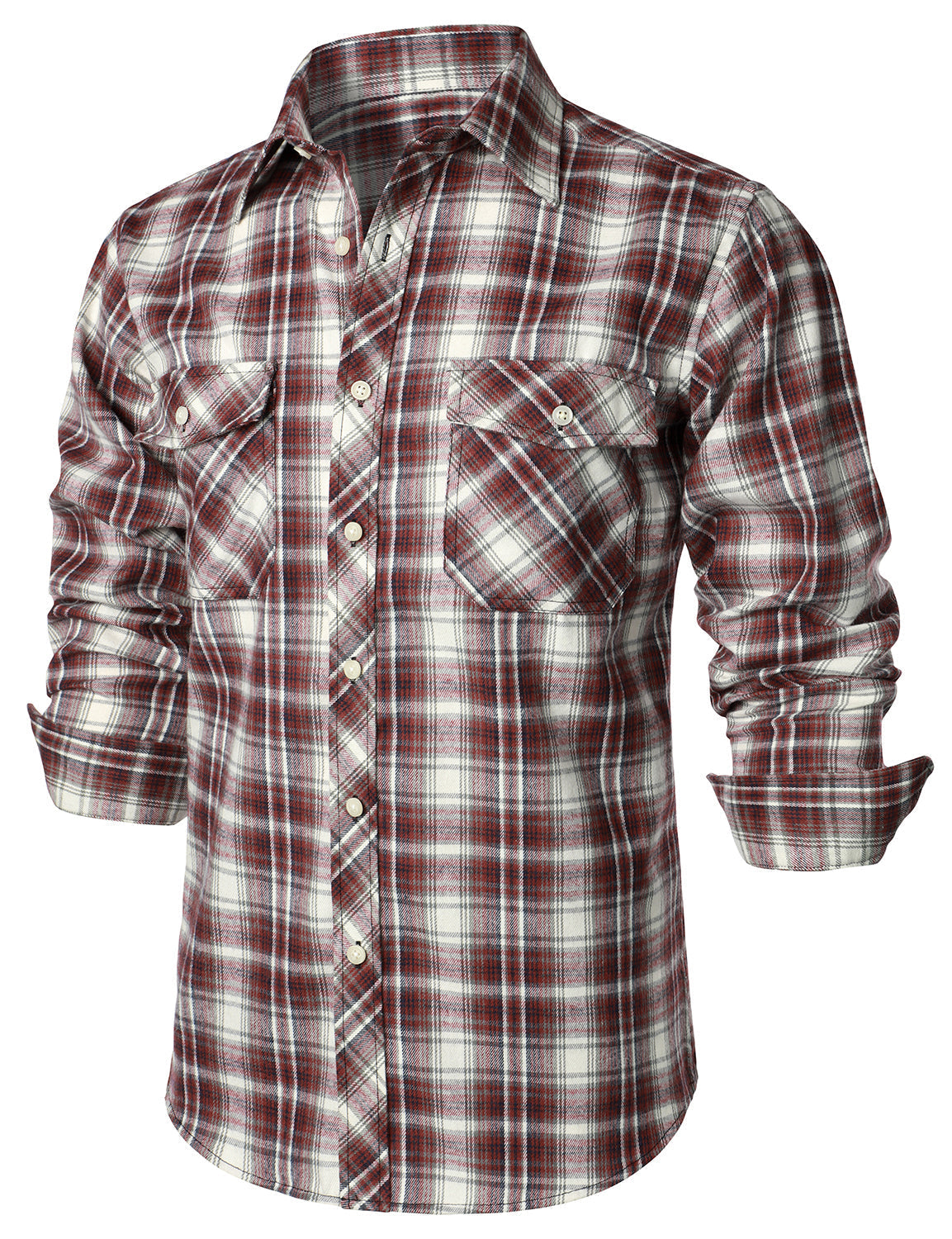 Chemise décontractée à carreaux en flanelle à double poche pour hommes