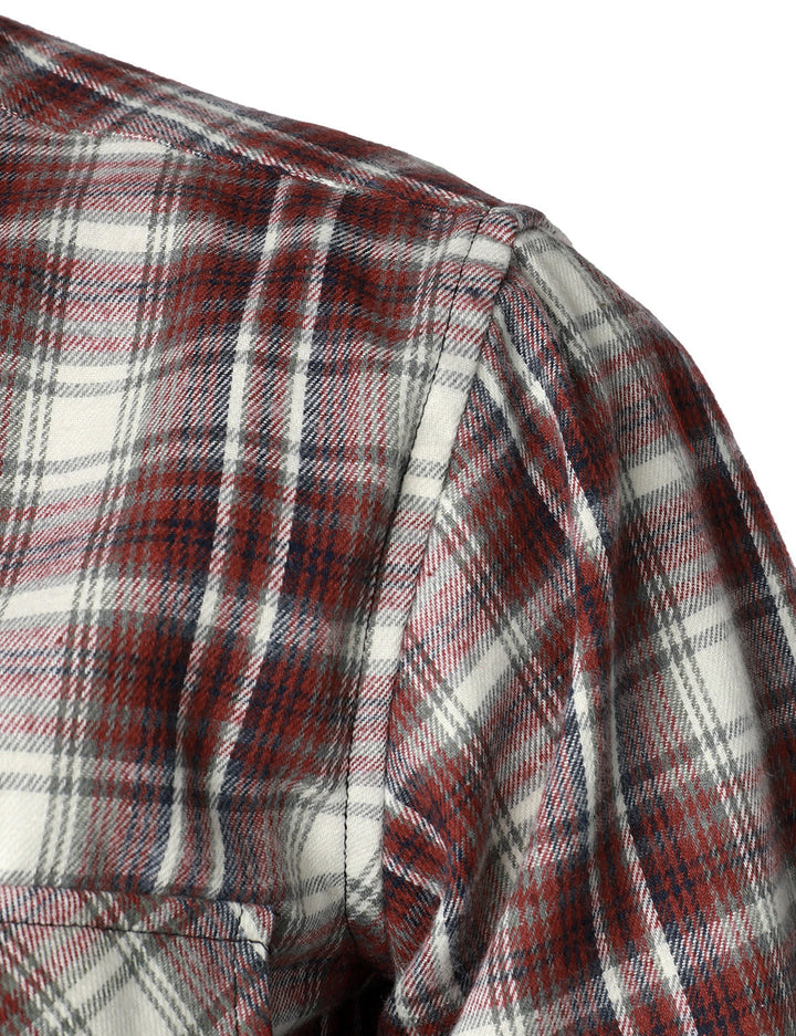 Chemise décontractée à carreaux en flanelle à double poche pour hommes