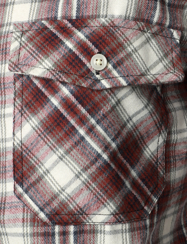 Chemise décontractée à carreaux en flanelle à double poche pour hommes