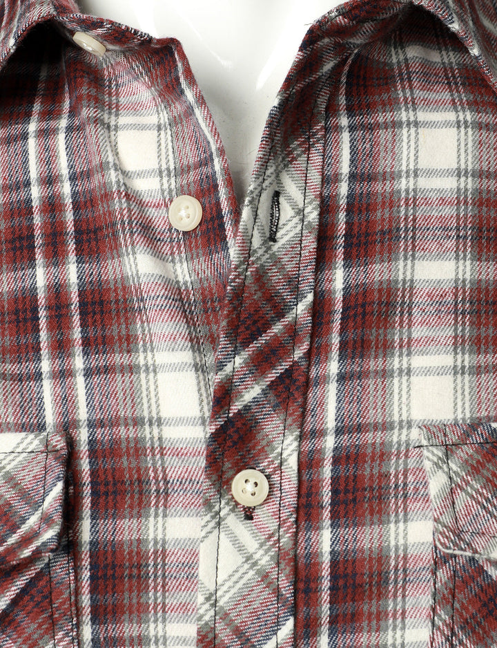 Chemise décontractée à carreaux en flanelle à double poche pour hommes