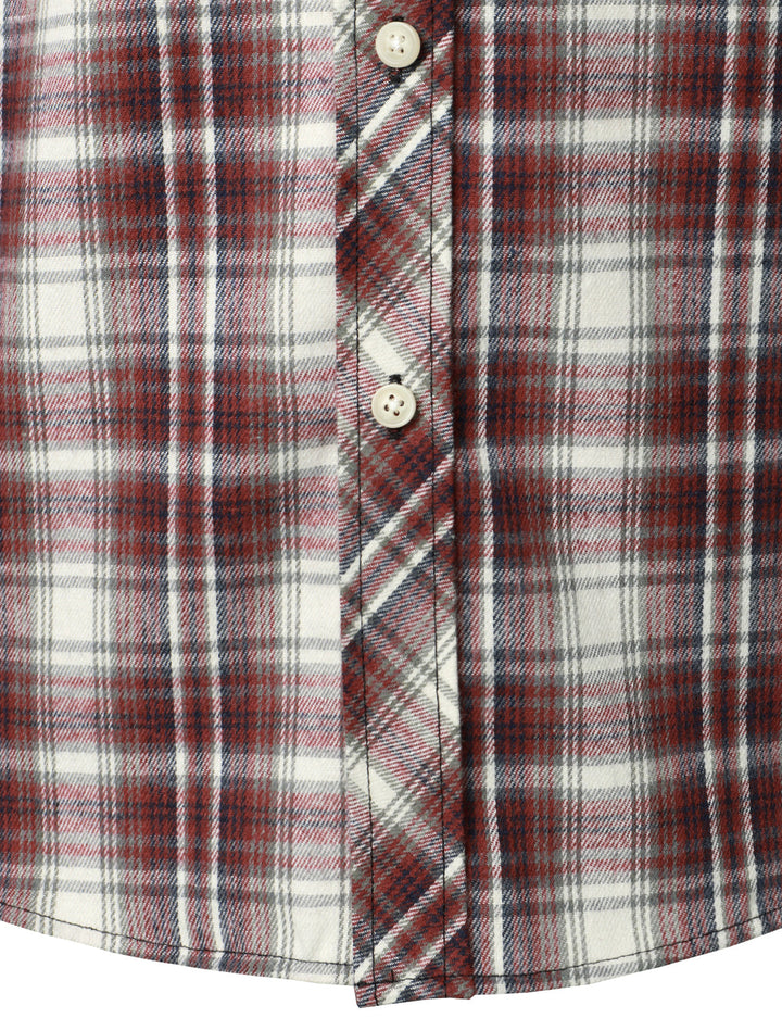 Chemise décontractée à carreaux en flanelle à double poche pour hommes
