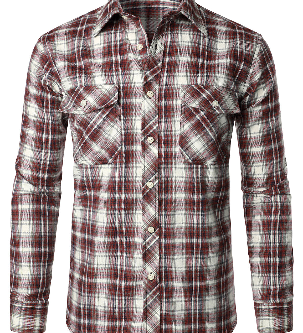 Chemise décontractée à carreaux en flanelle à double poche pour hommes