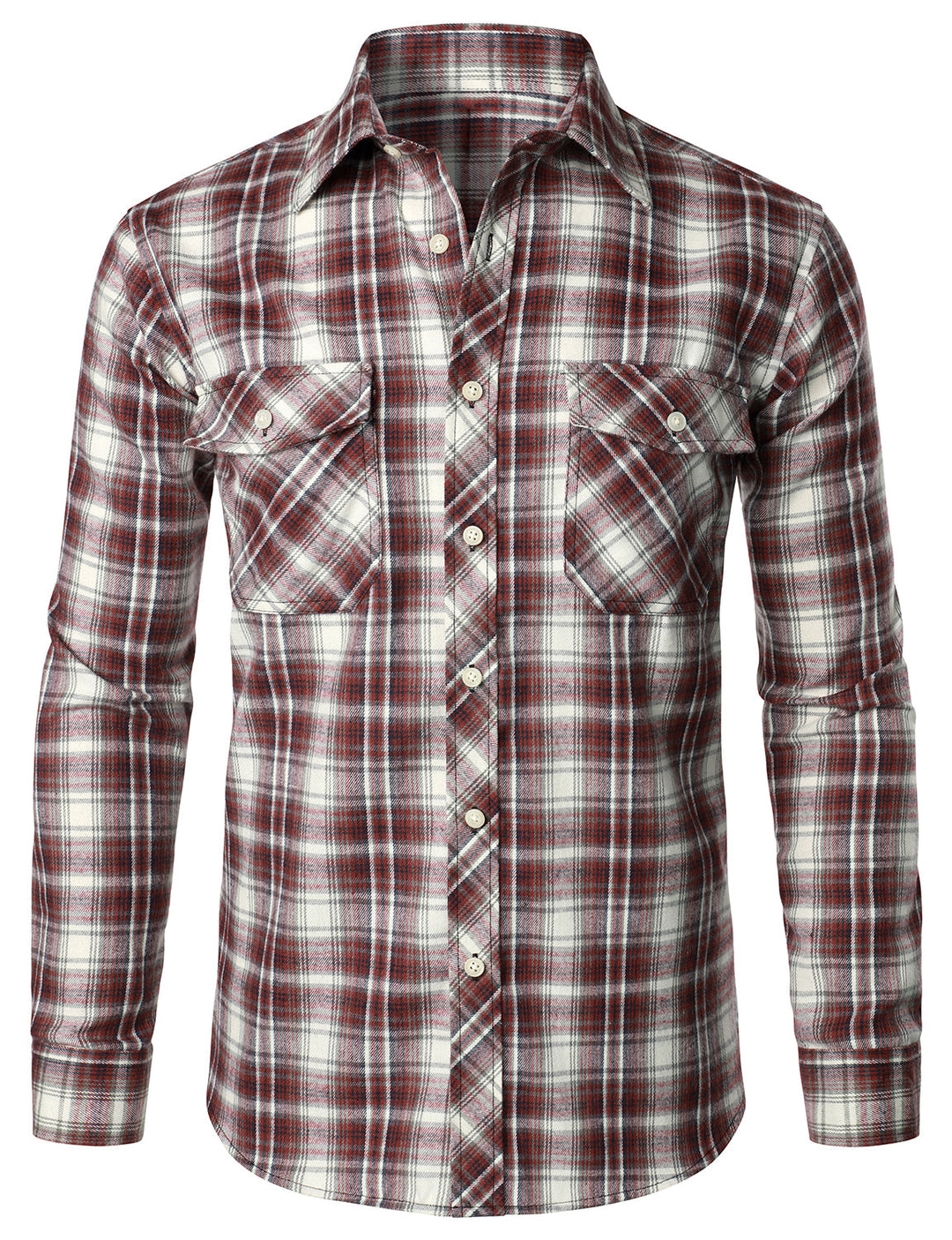 Chemise décontractée à carreaux en flanelle à double poche pour hommes