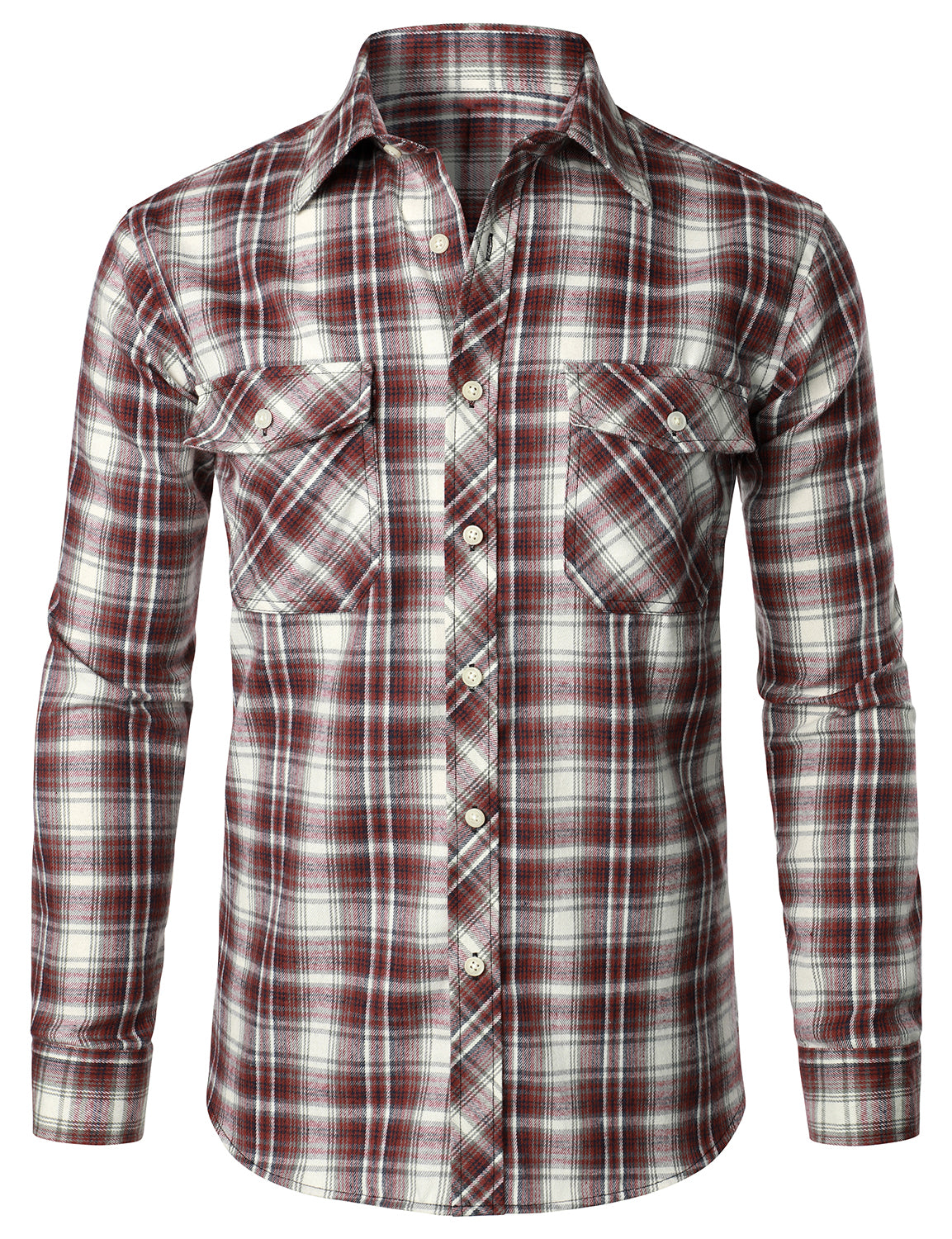 Chemise décontractée à carreaux en flanelle à double poche pour hommes