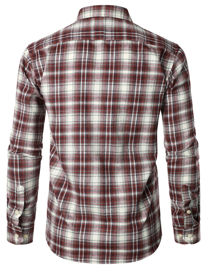 Chemise décontractée à carreaux en flanelle à double poche pour hommes