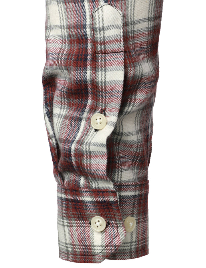 Chemise décontractée à carreaux en flanelle à double poche pour hommes