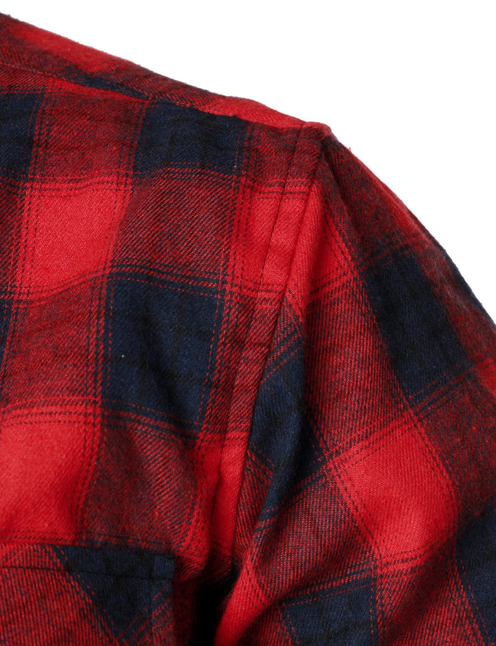 Chemise décontractée à carreaux en flanelle à double poche pour hommes