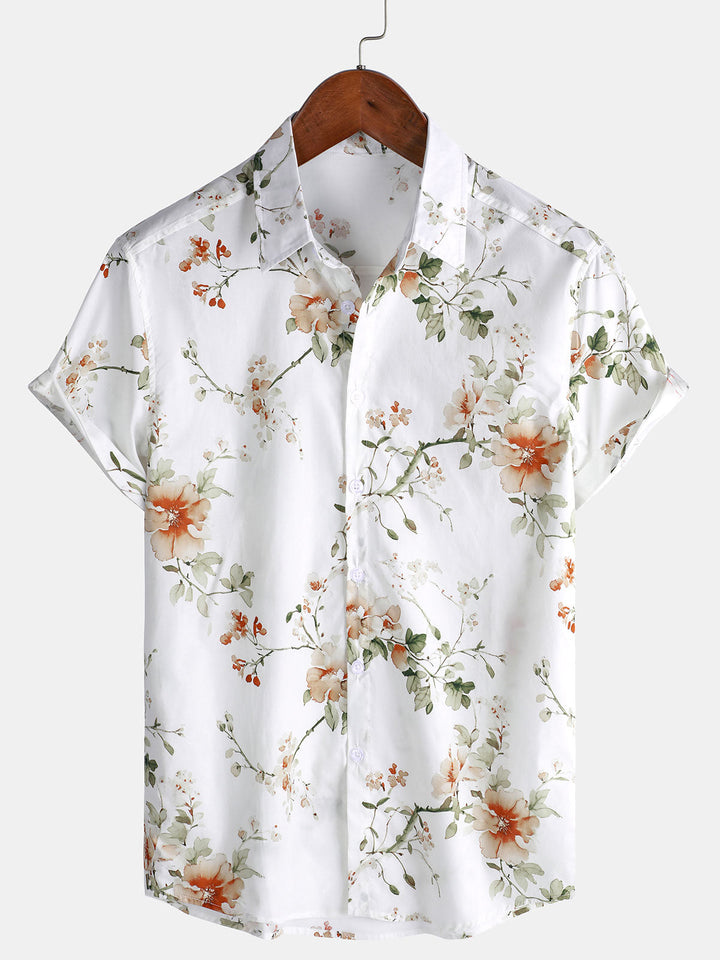 Chemise hawaïenne à manches courtes en coton à imprimé floral pour homme