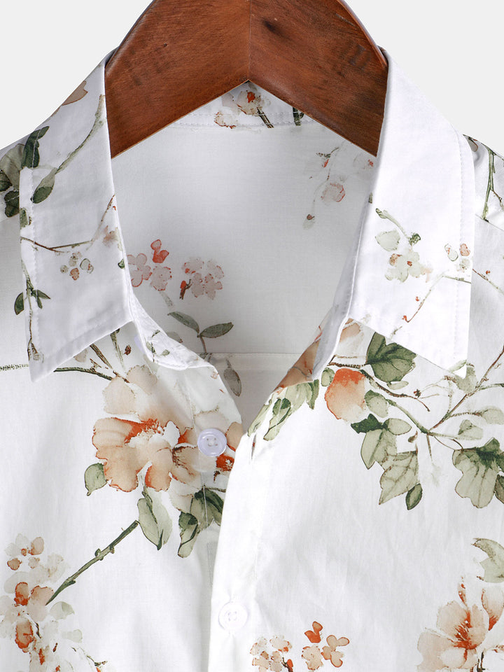 Chemise hawaïenne à manches courtes en coton à imprimé floral pour homme