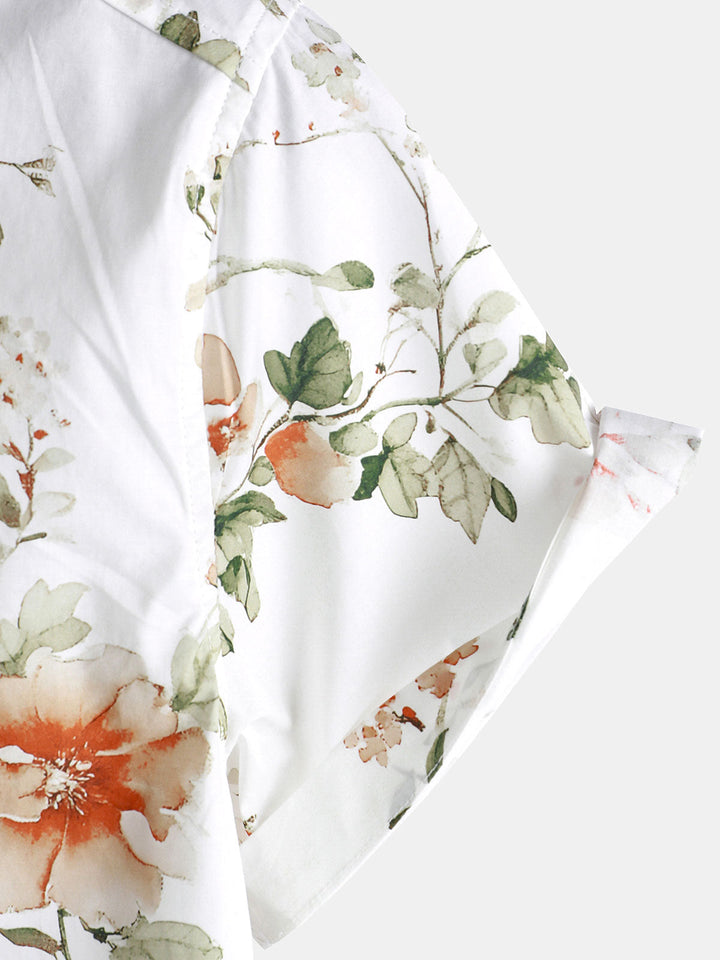 Chemise hawaïenne à manches courtes en coton à imprimé floral pour homme