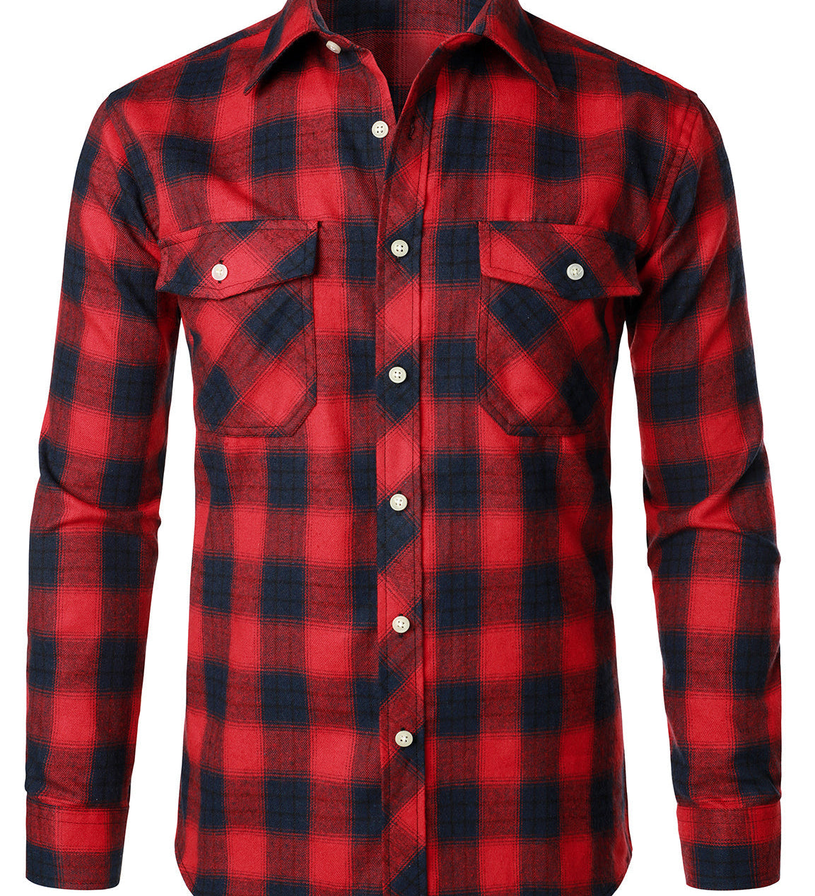 Chemise décontractée à carreaux en flanelle à double poche pour hommes