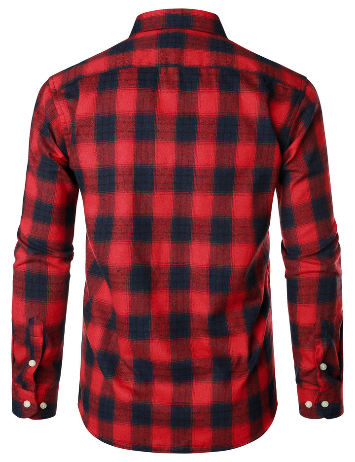 Chemise décontractée à carreaux en flanelle à double poche pour hommes