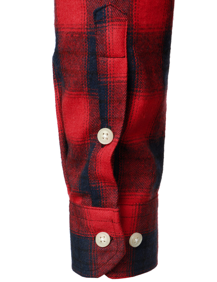 Chemise décontractée à carreaux en flanelle à double poche pour hommes