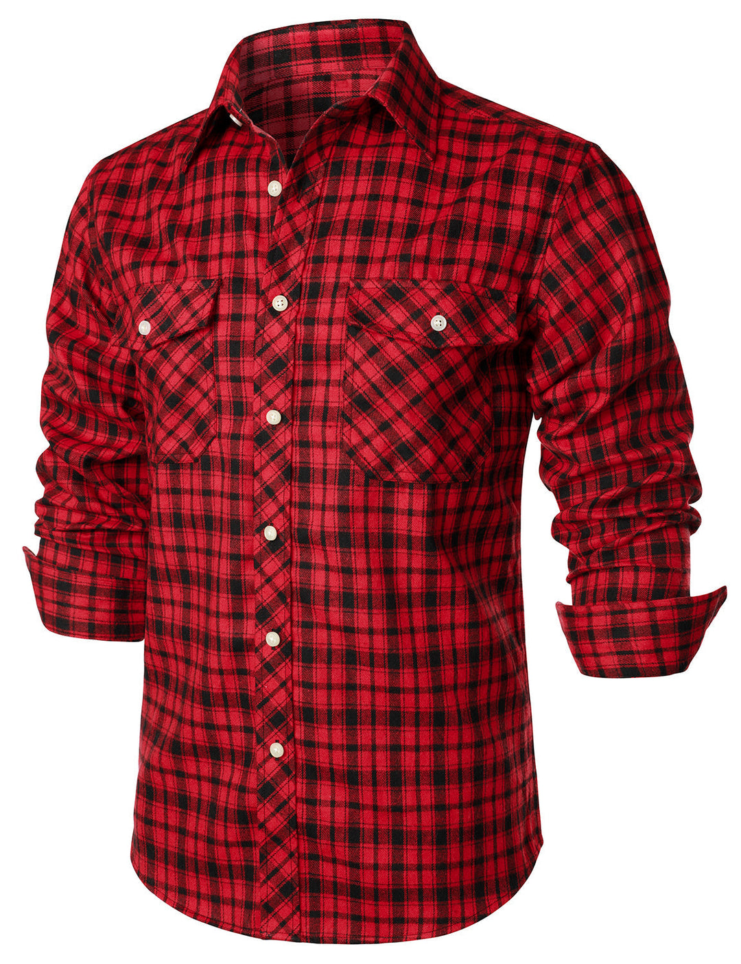 Chemise à carreaux en flanelle à double poche pour hommes
