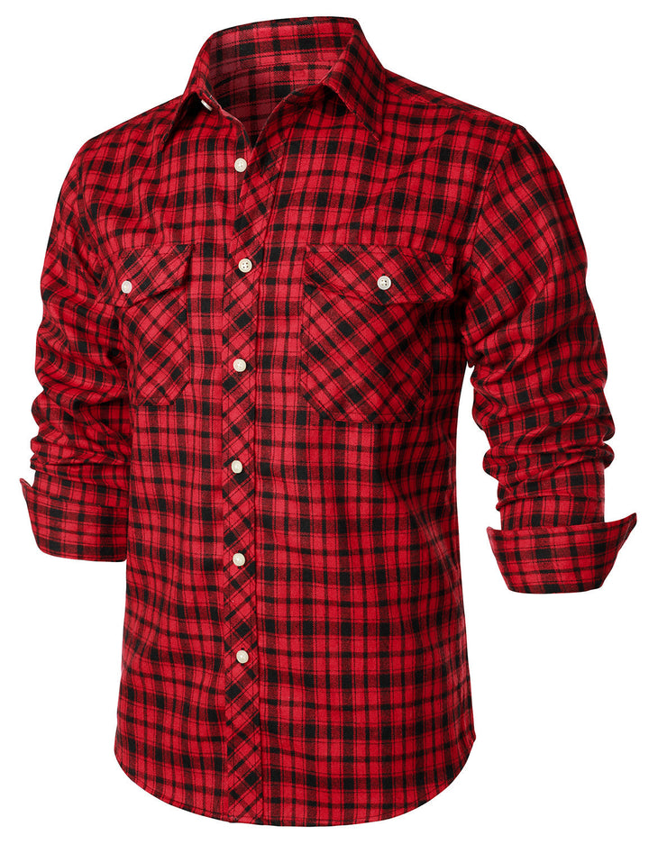 Chemise à carreaux en flanelle à double poche pour hommes