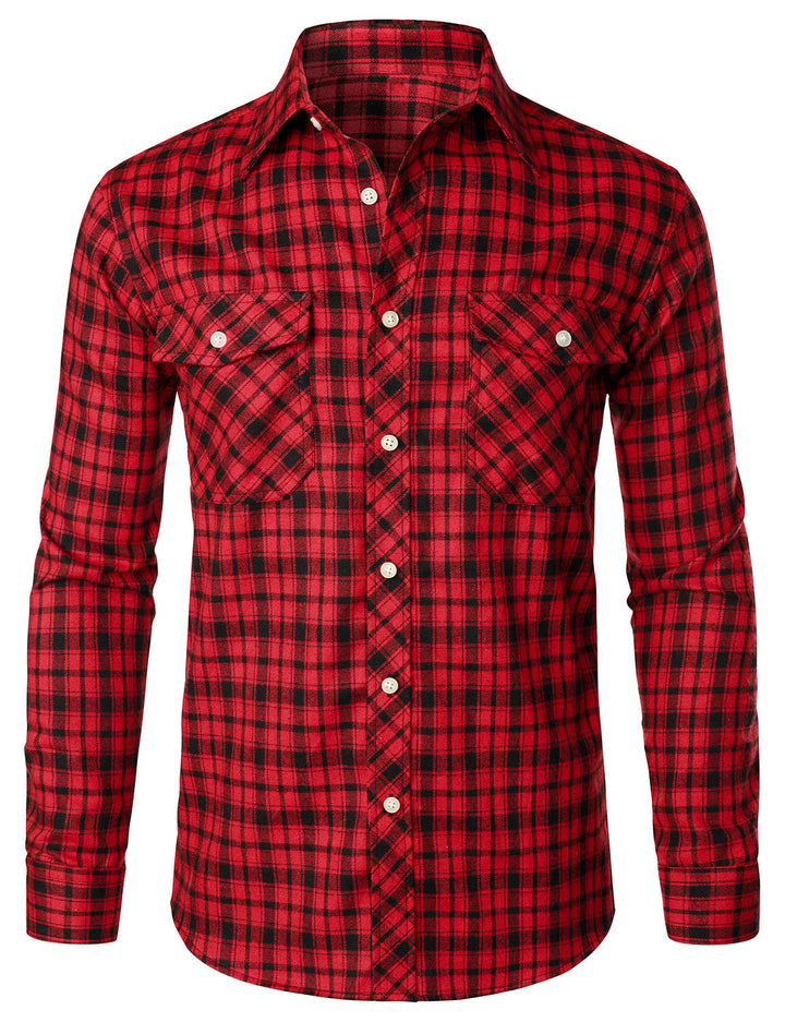 Chemise à carreaux en flanelle à double poche pour hommes