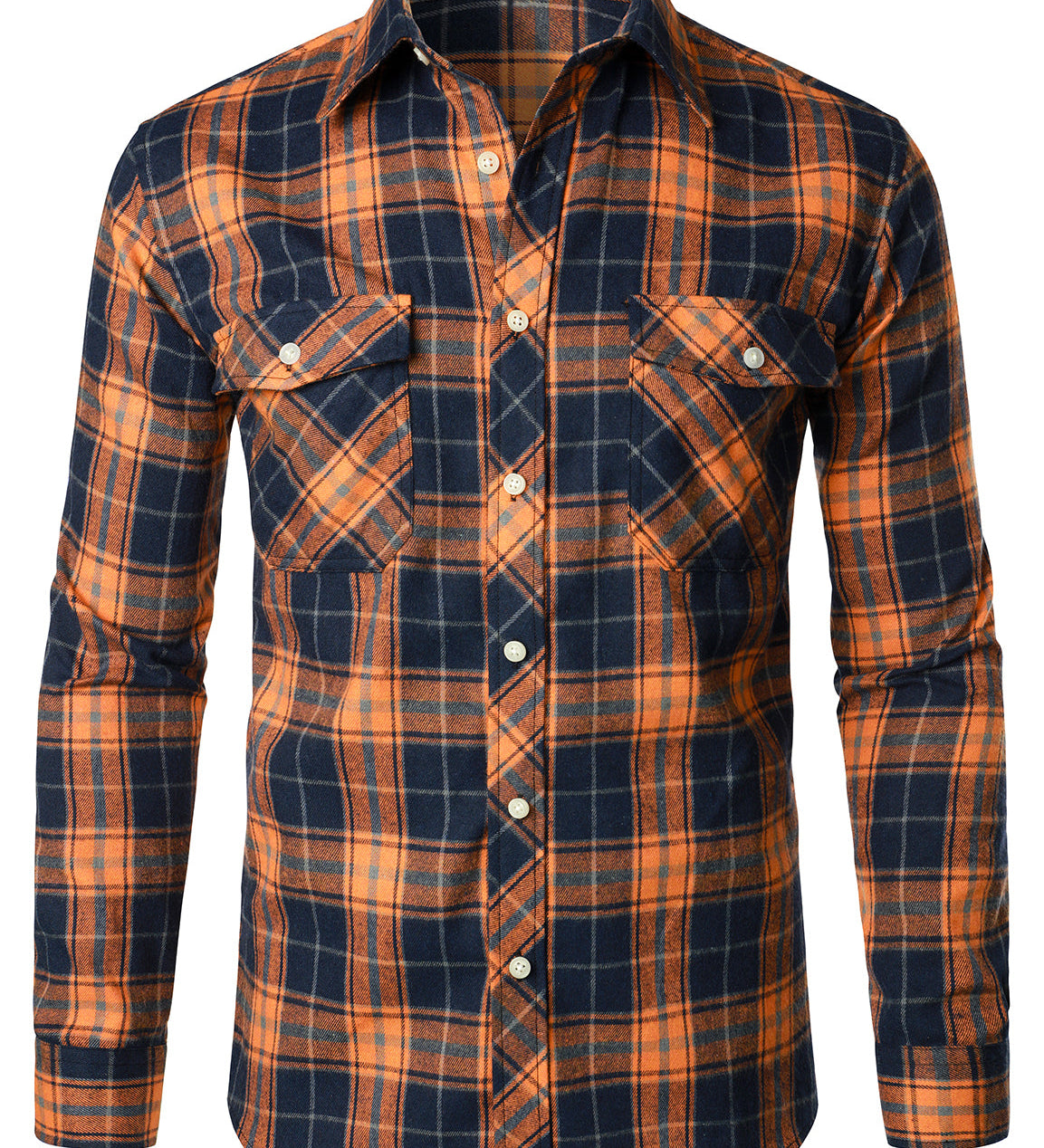 Chemise décontractée à carreaux en flanelle à double poche pour hommes