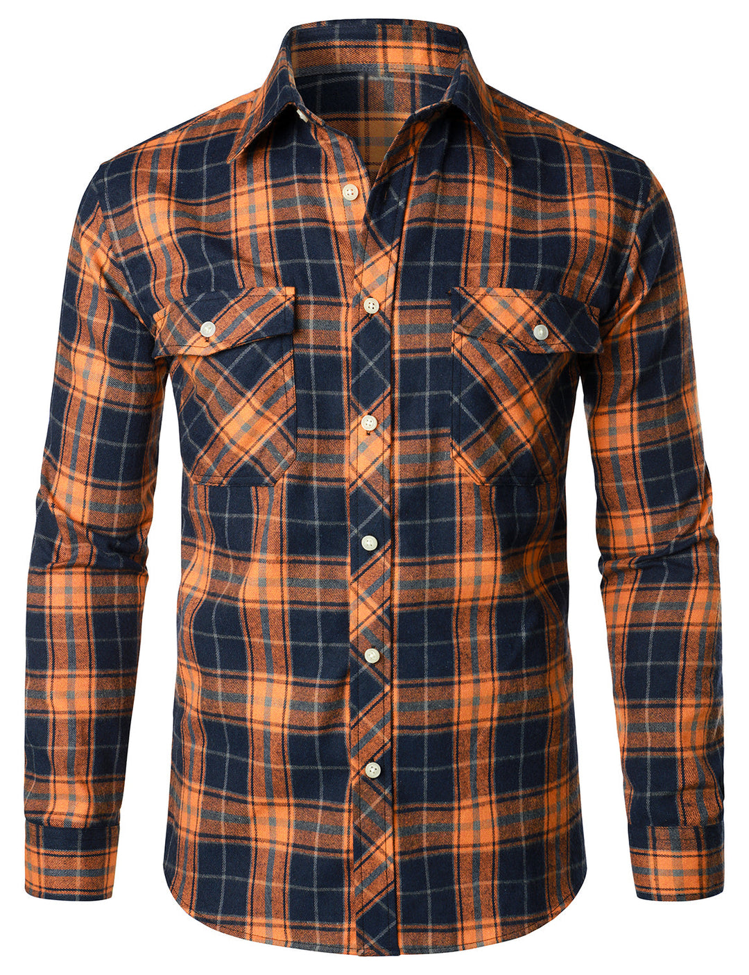 Chemise décontractée à carreaux en flanelle à double poche pour hommes