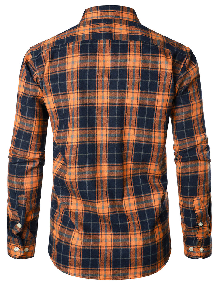 Chemise décontractée à carreaux en flanelle à double poche pour hommes