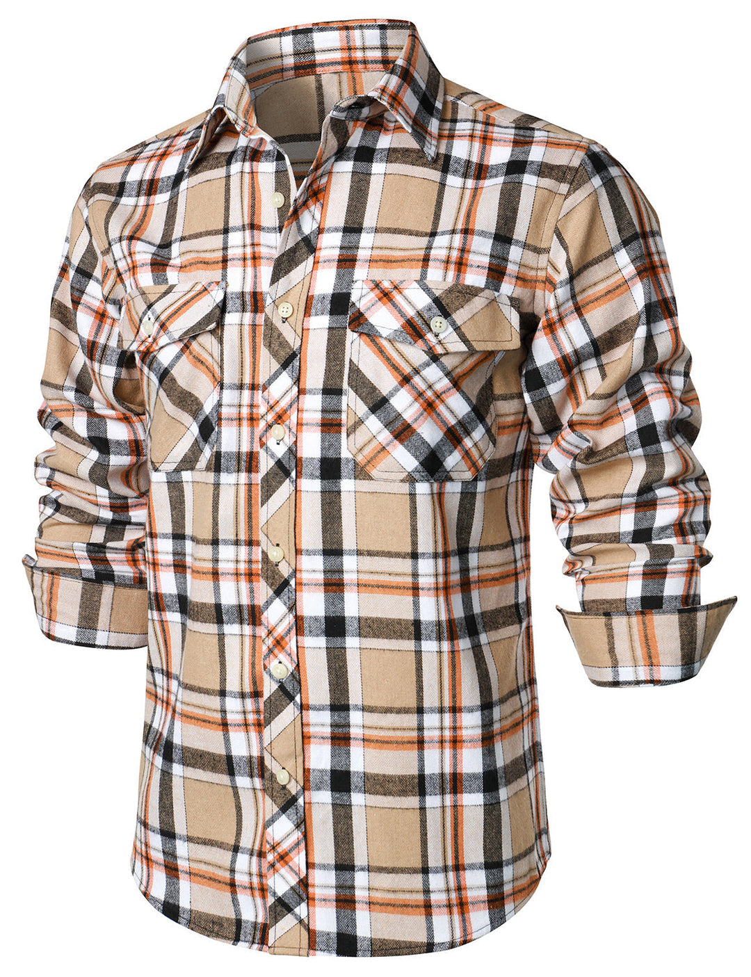 Chemise à carreaux à double poche boutonnée à carreaux pour hommes à manches longues automne hiver