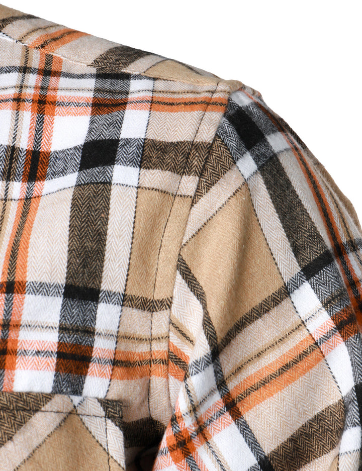 Chemise à carreaux à double poche boutonnée à carreaux pour hommes à manches longues automne hiver