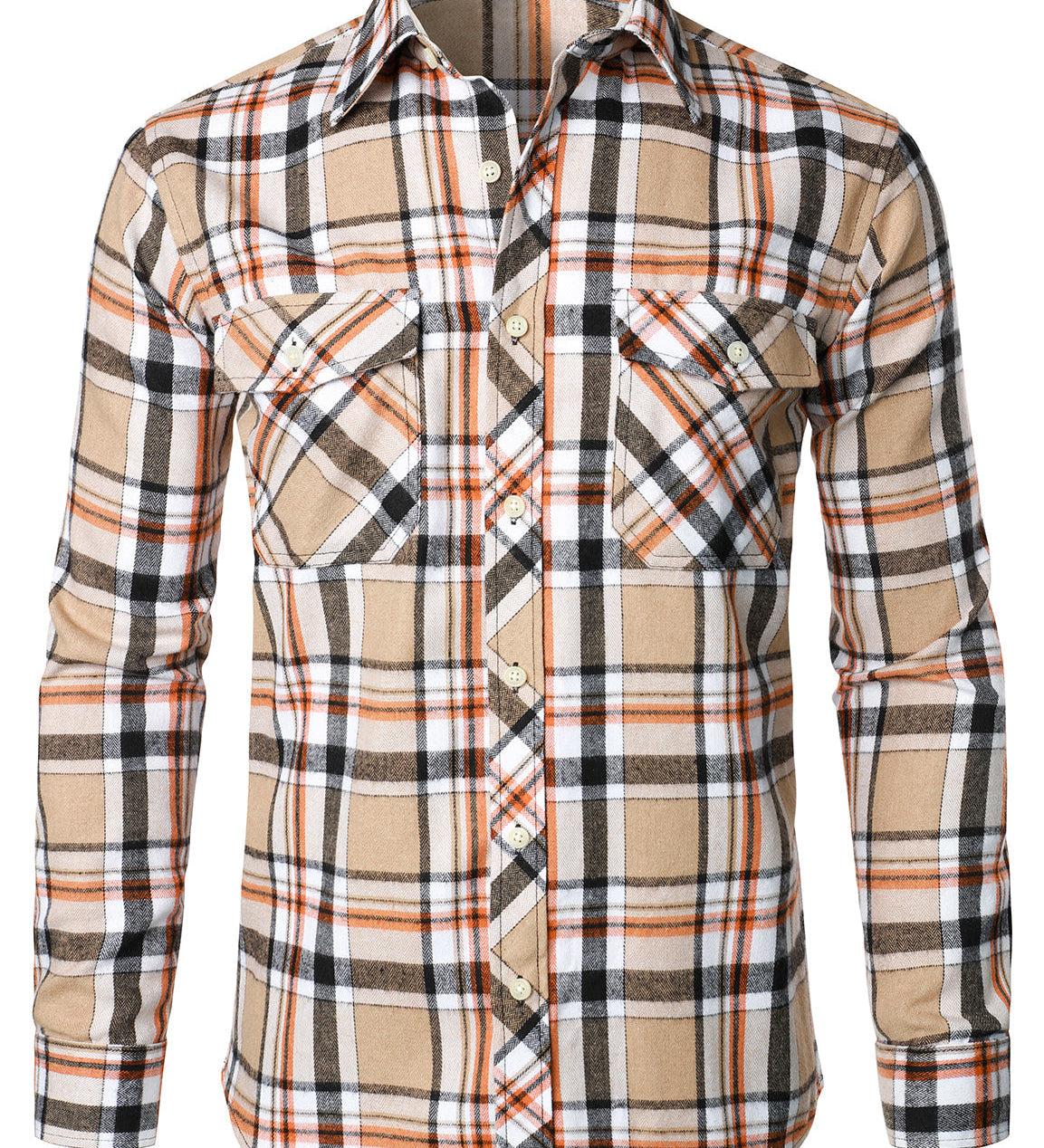 Chemise à carreaux à double poche boutonnée à carreaux pour hommes à manches longues automne hiver