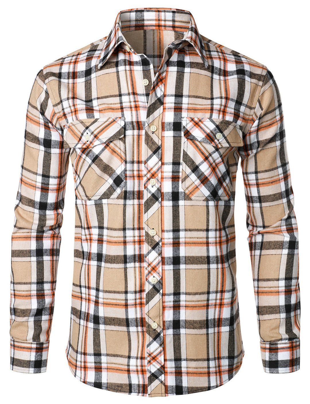 Chemise à carreaux à double poche boutonnée à carreaux pour hommes à manches longues automne hiver