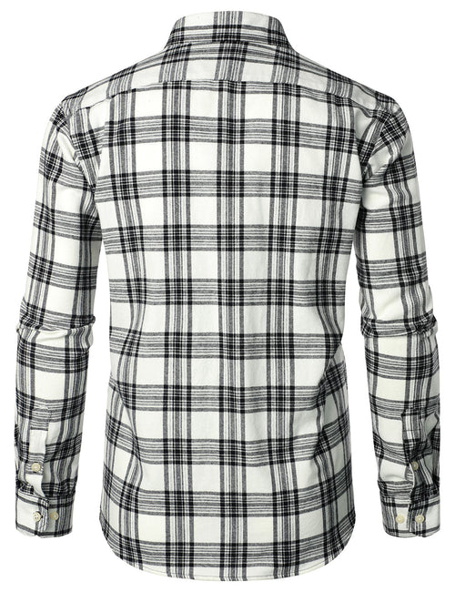 Chemise à carreaux à double poche boutonnée à carreaux pour hommes à manches longues automne hiver