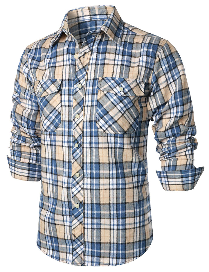 Chemise à carreaux à double poche boutonnée à carreaux pour hommes à manches longues automne hiver