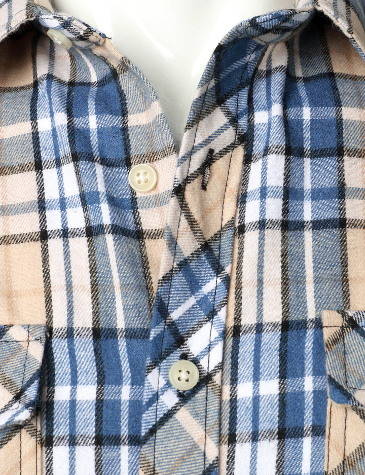 Chemise à carreaux à double poche boutonnée à carreaux pour hommes à manches longues automne hiver