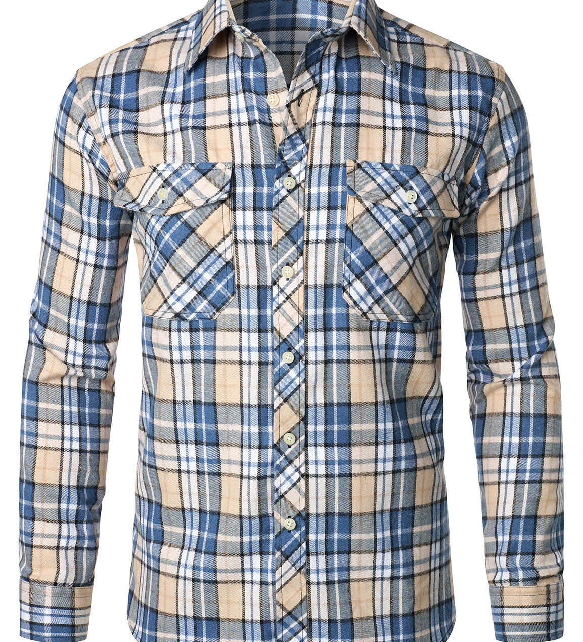 Chemise à carreaux à double poche boutonnée à carreaux pour hommes à manches longues automne hiver