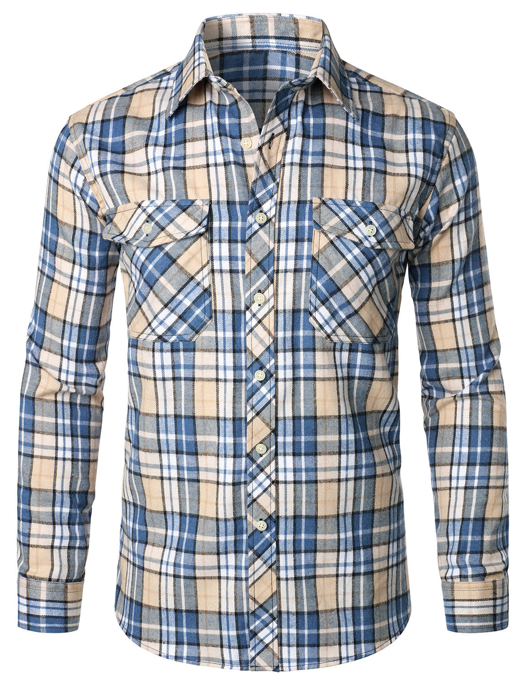 Chemise à carreaux à double poche boutonnée à carreaux pour hommes à manches longues automne hiver