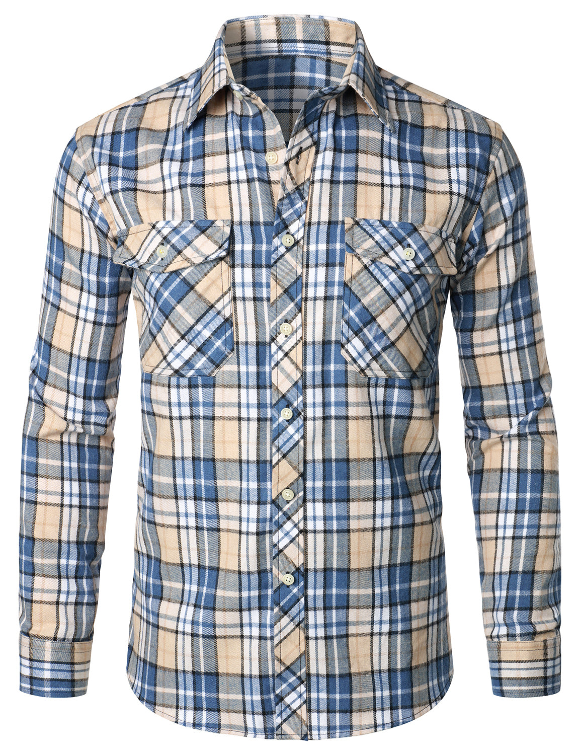 Chemise à carreaux à double poche boutonnée à carreaux pour hommes à manches longues automne hiver