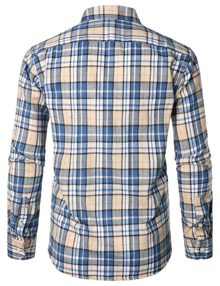 Chemise à carreaux à double poche boutonnée à carreaux pour hommes à manches longues automne hiver