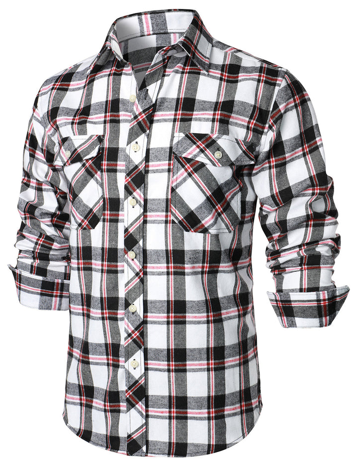 Chemise à carreaux en flanelle à double poche pour hommes
