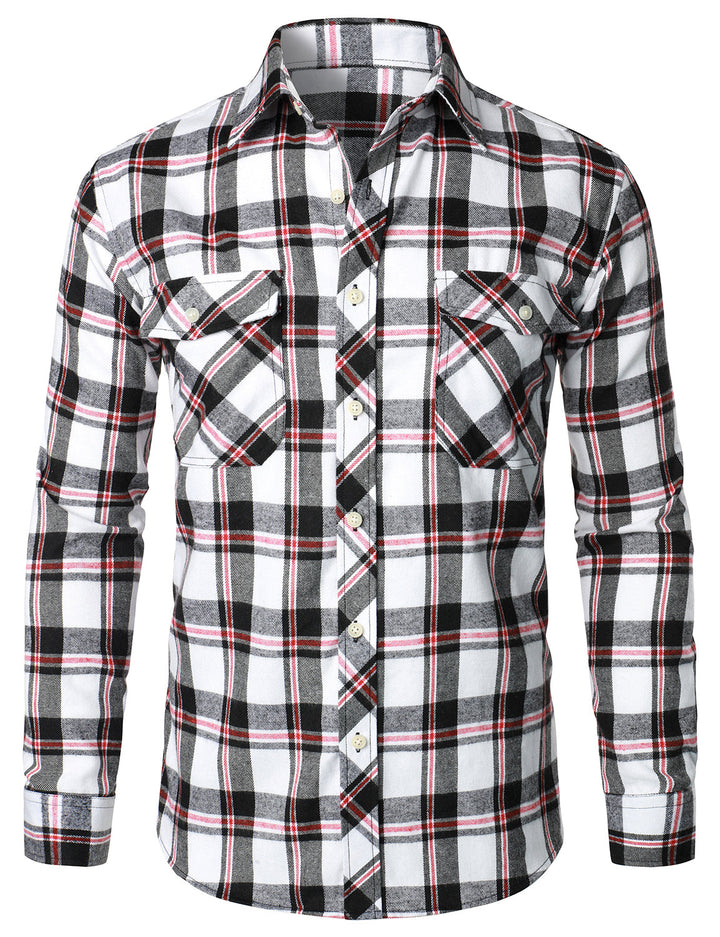 Chemise à carreaux en flanelle à double poche pour hommes