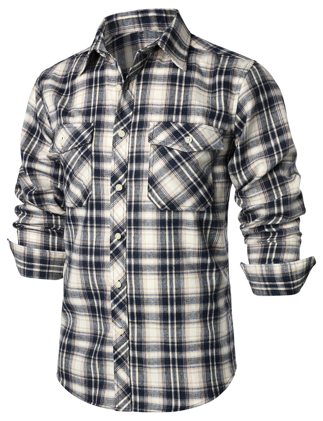Chemise décontractée à carreaux en flanelle à double poche pour hommes
