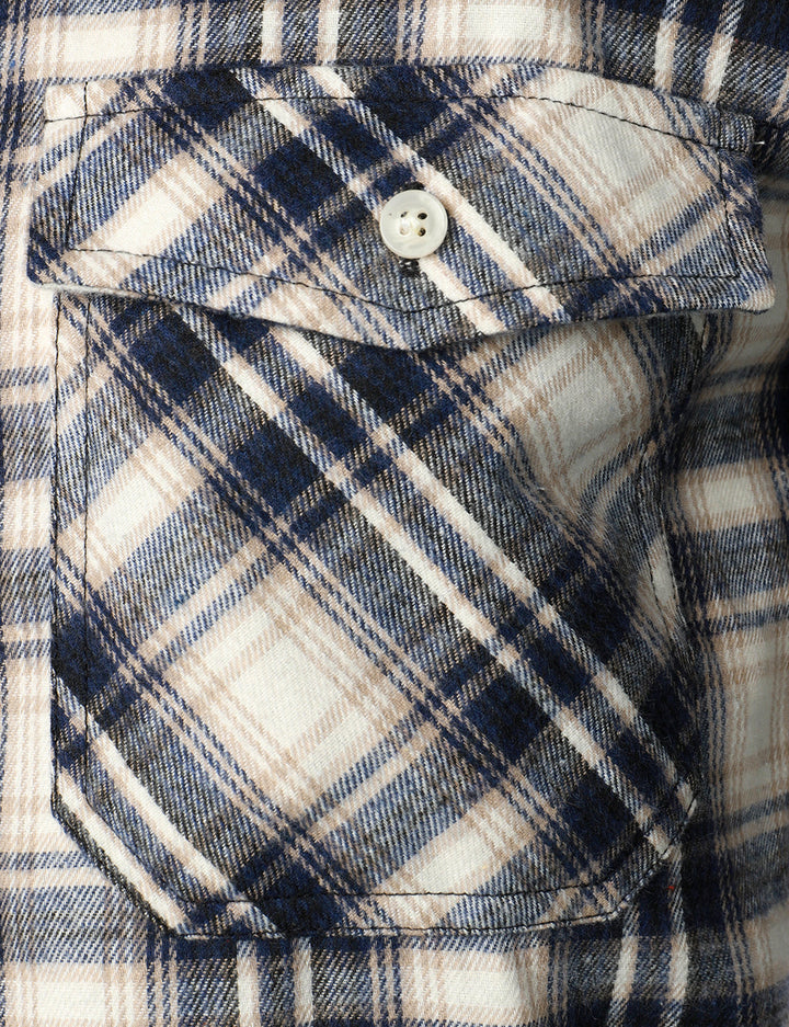 Chemise décontractée à carreaux en flanelle à double poche pour hommes