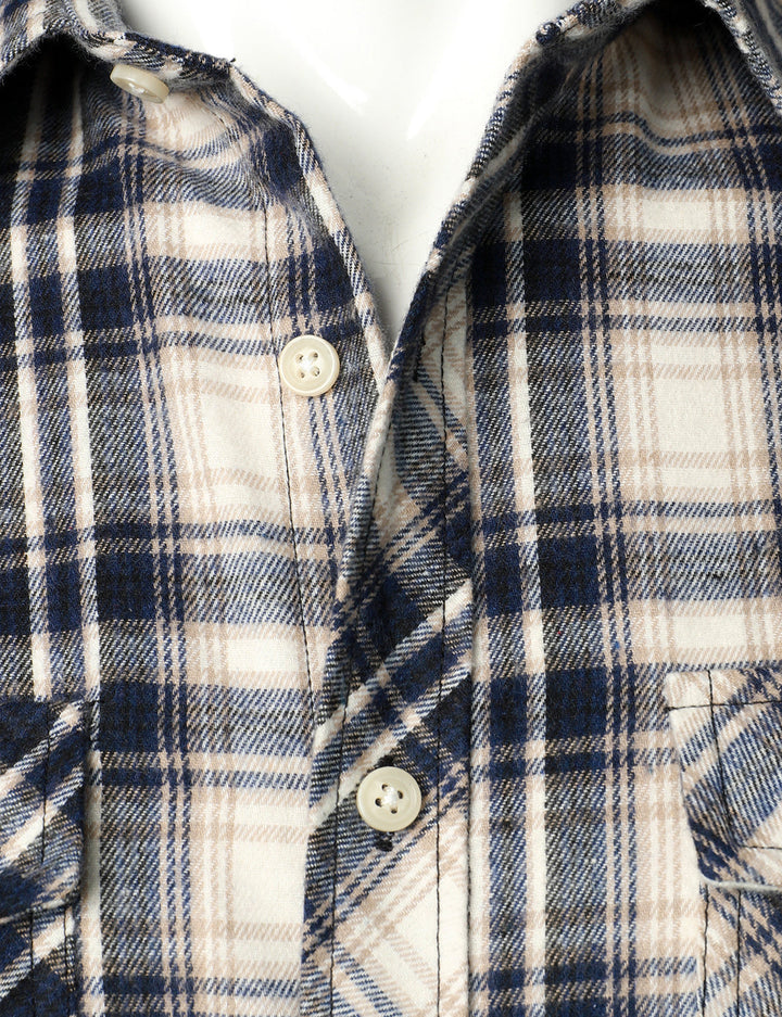 Chemise décontractée à carreaux en flanelle à double poche pour hommes