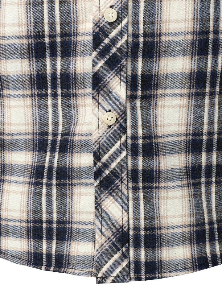 Chemise décontractée à carreaux en flanelle à double poche pour hommes
