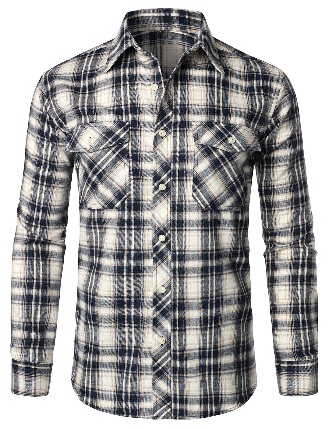 Chemise décontractée à carreaux en flanelle à double poche pour hommes