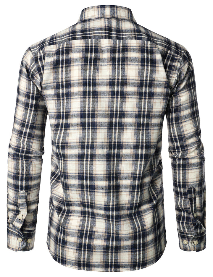 Chemise décontractée à carreaux en flanelle à double poche pour hommes
