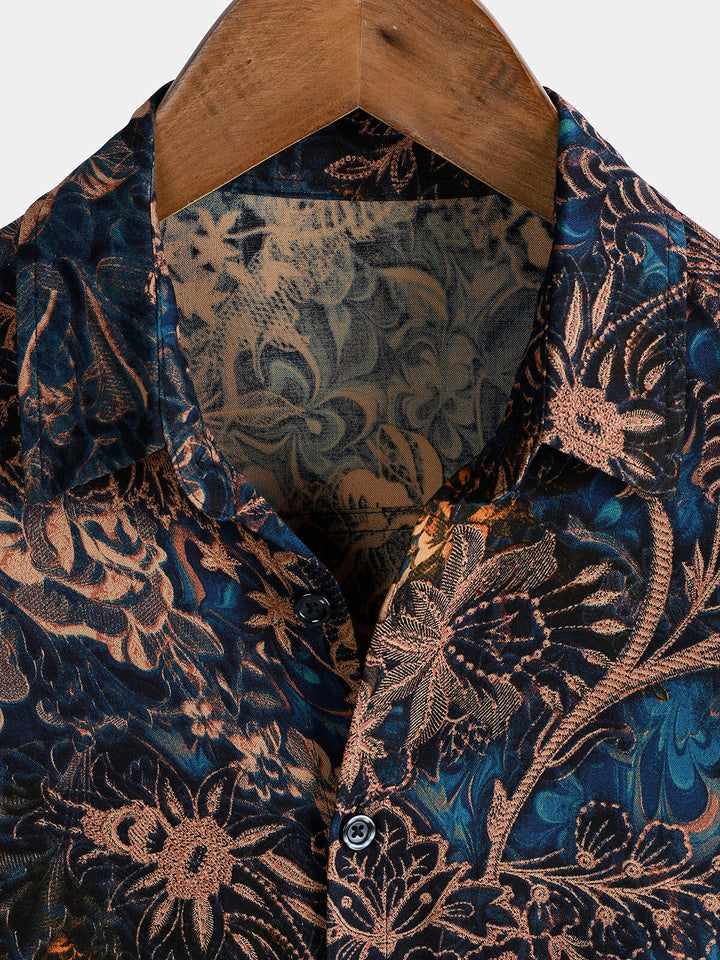 Chemise de villégiature à manches courtes pour homme, motif floral rétro