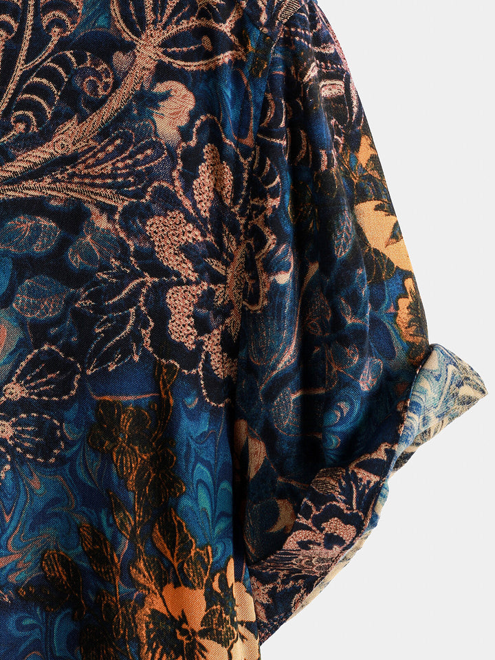 Chemise de villégiature à manches courtes pour homme, motif floral rétro