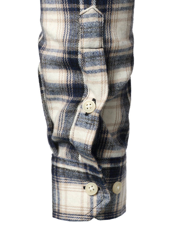 Chemise décontractée à carreaux en flanelle à double poche pour hommes