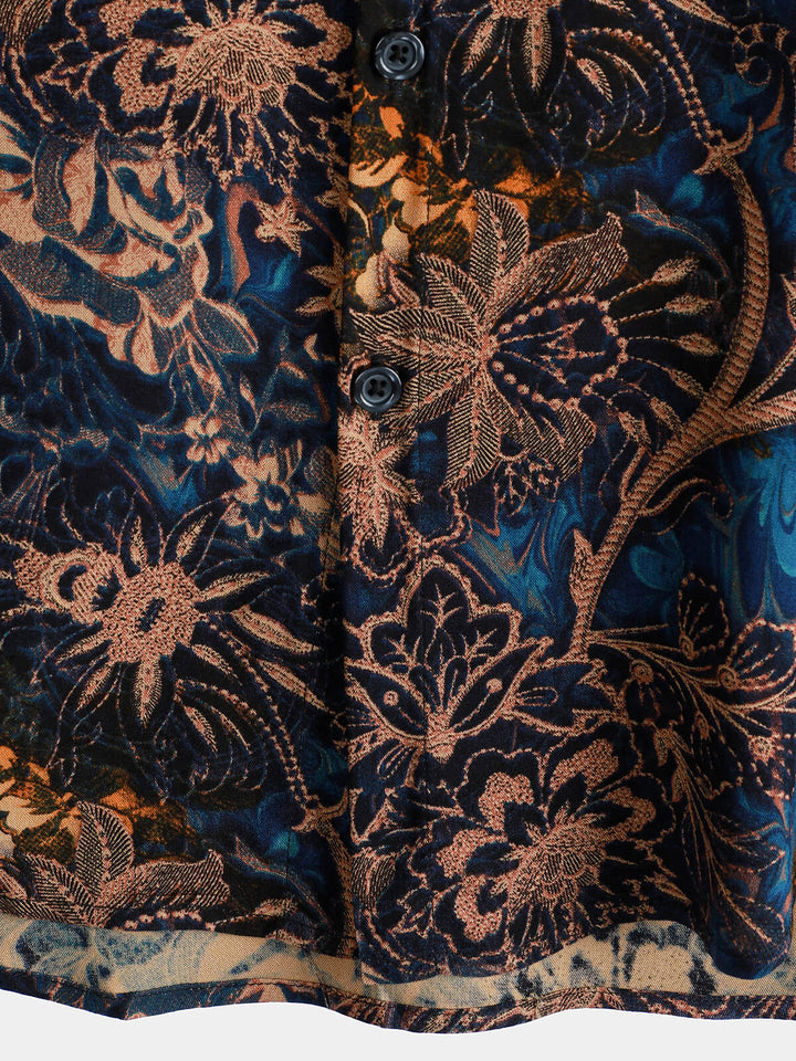 Chemise de villégiature à manches courtes pour homme, motif floral rétro