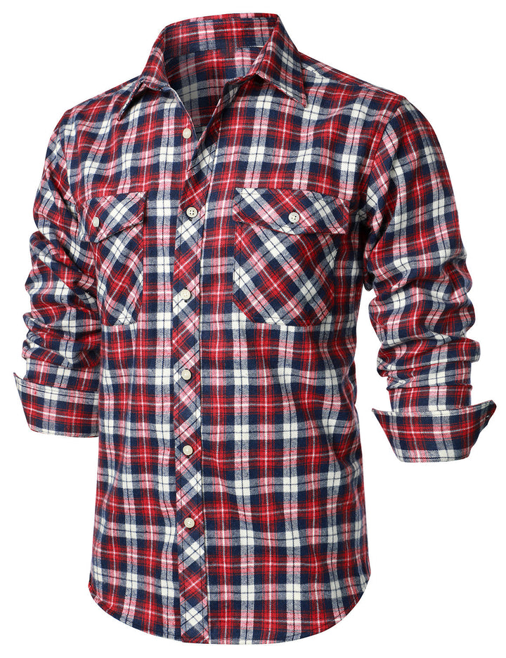 Chemise à carreaux en flanelle à double poche pour hommes